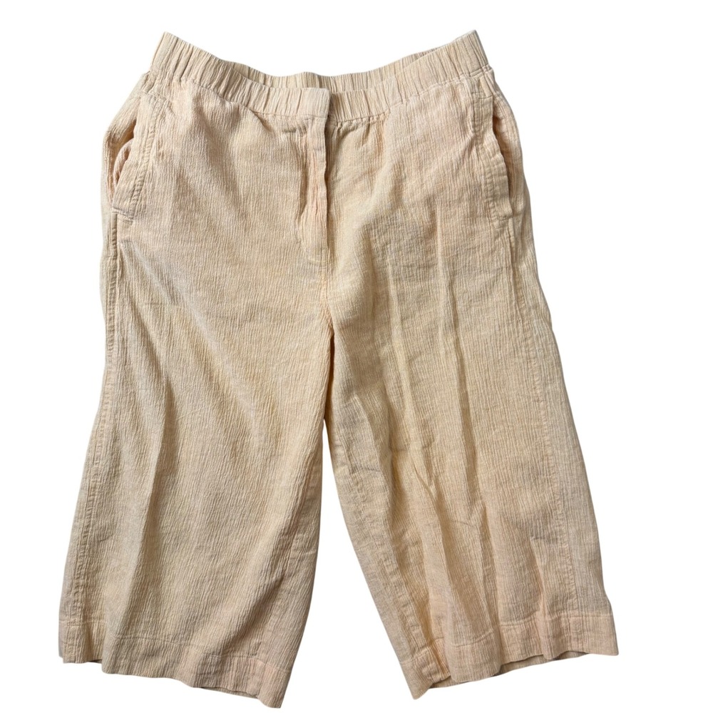 Poetry Linen Cotton Textured Wide Leg Cropped Pants Womens 12 Crinkle Pull On